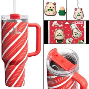 Stanley 30oz Candy Cane Twist Mug / Lip Smacker Cookie Lip Balm / NEW with tags